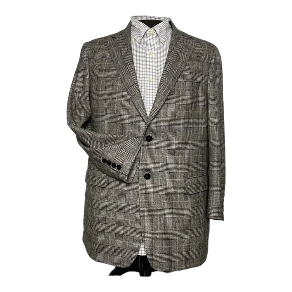 Samuelsohn Mens Black &‎ Tan Check Houndstooth Zealander Tweed Wool Blazer 42R
